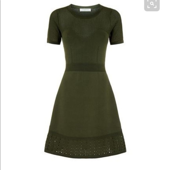 SANDRO Rhapsody Olive Green Fit and Flare Dress (D9) - Picture 2 of 8